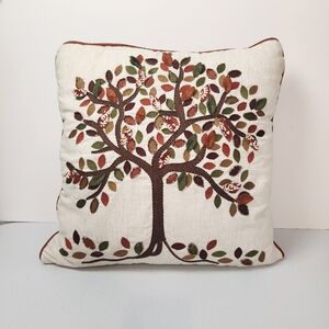 Pier 1 Imports Tree of Life Beaded Embroidered Throw Pillow 16X16" Orange Beige